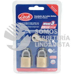 L20S25EB JUEGO DE 2 CANDADOS DE LATON CORTOS 25 MM, LLAVE ESTANDAR LOCK