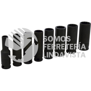 72103 JUEGO DE DADOS DE IMPACTO LARGOS CUADRO DE 3/8", 12 PUNTAS, EN PULGADAS, 8 PIEZAS URREA
