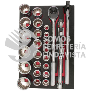 CH302 JUEGO DE DADOS CORTOS Y ACCESORIOS CUADRO 3/4" METRICOS, 27 PIEZAS URREA