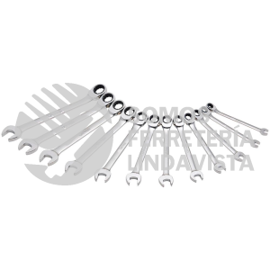 JLMC12MR JUEGO DE 12 LLAVES COMBINADAS PULIDO ESPEJO DE MATRACA SPLINE REVERSIBLE METRICAS URREA