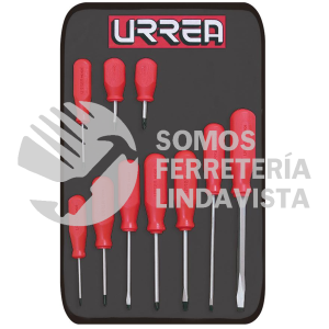 JBU03 JUEGO DE 10 DESTORNILLADORES CON MANGO ROJO, COMBINADOS URREA