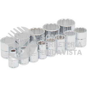 52124 JUEGO DE DADOS CUADRO DE 3/8", 12 PUNTAS, EN PULGADAS EN RIEL, 13 PIEZAS URREA