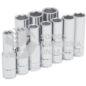 54216 JUEGO DE DADOS LARGOS METRICOS CUADRO DE 1/2", 6 PUNTAS, EN RIEL, 10 PIEZAS URREA