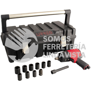 UPC731KM JUEGO DE PISTOLA DE IMPACTO NEUMATICA CUADRO DE 1/2" Y ACCESORIOS METRICOS, 13 PIEZAS URREA