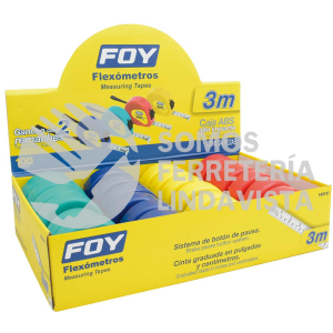 142131 FLEXOMETROS CON CARCASA DE PLASTICO COLORES EN DISPLAY 3 M X 1/2", 24 PIEZAS FOY