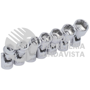 5200J JUEGO DE DADOS FLEXIBLES CUADRO DE 3/8", 6 PUNTAS, EN PULGADAS EN RIEL, 7 PIEZAS URREA