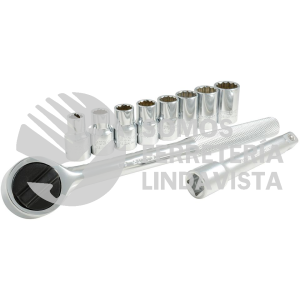 A01M JUEGO DE DADOS Y ACCESORIOS CUADRO DE 1/2" METRICO, 10 PIEZAS SURTEK
