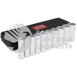 5400PH JUEGO DE DADOS LARGOS CUADRO DE 1/2", 12 PUNTAS, EN PULGADAS, 10 PIEZAS URREA